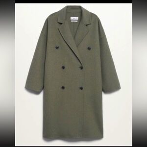 MANGO double breasted wool handmade coat olive
